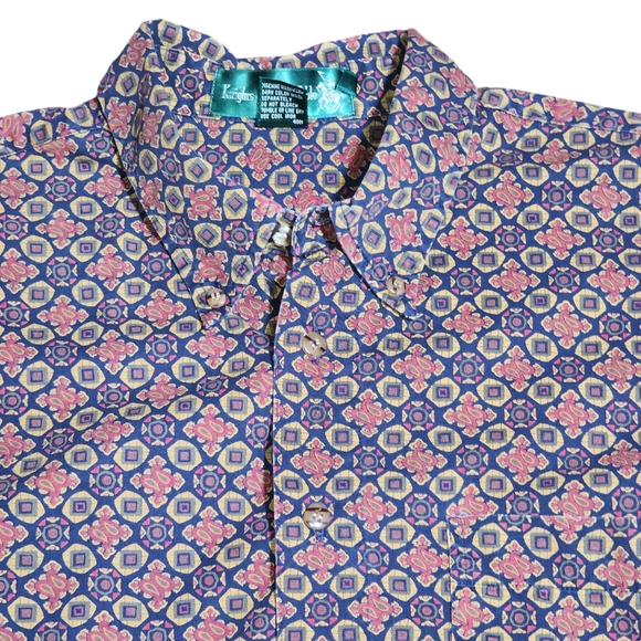 Vintage Knights of Round Table Blue & Red Geometric Long Sleeve Button Up Sz XL - Picture 2 of 8